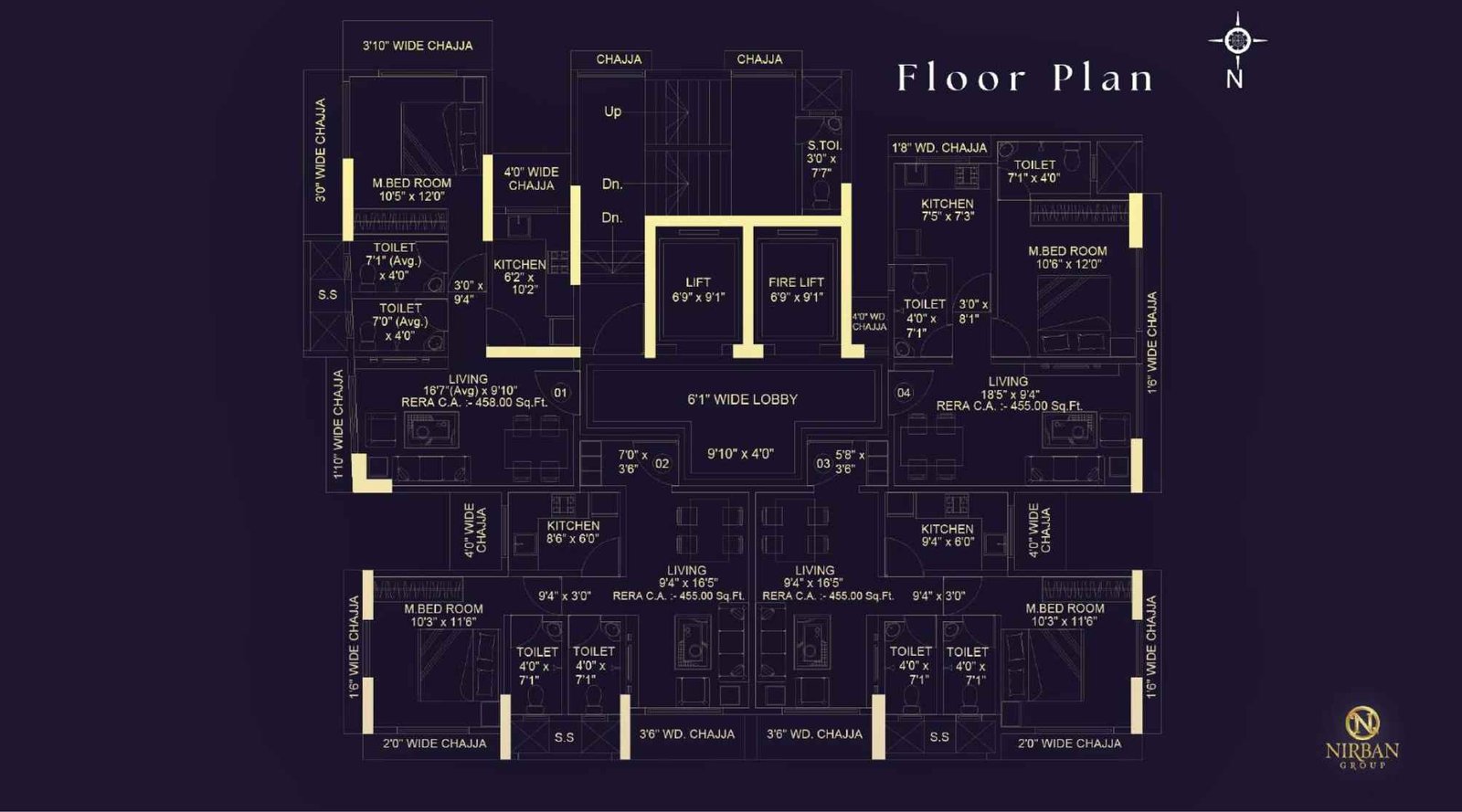 Nirban-Avenue1-Floor-Plan-1-BHK-455&458-SQft